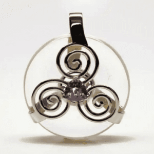 Clear Quartz with Amethyst – Triskelion Amulet