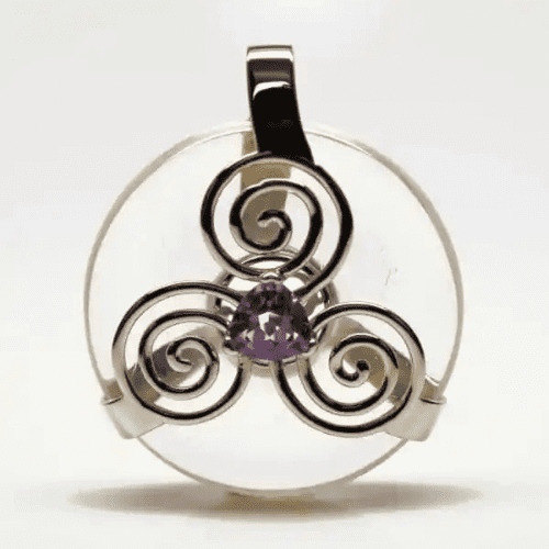 Clear Quartz with Amethyst – Triskelion Amulet