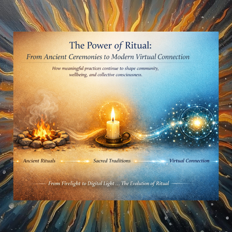 infographic showing ancient ceremonies to virtual connection